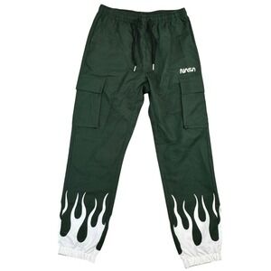 Manfinity NASA Green Flame Graphic Cargo Pants Mens Large Joggers Streetwear